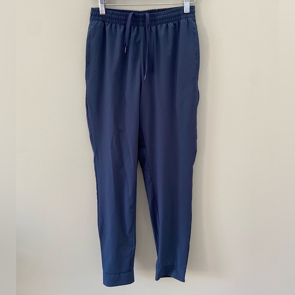 New Balance Navy Blue Taper Fit Drawstring Waist Activewear Back Split Hem Pants - Picture 1 of 5